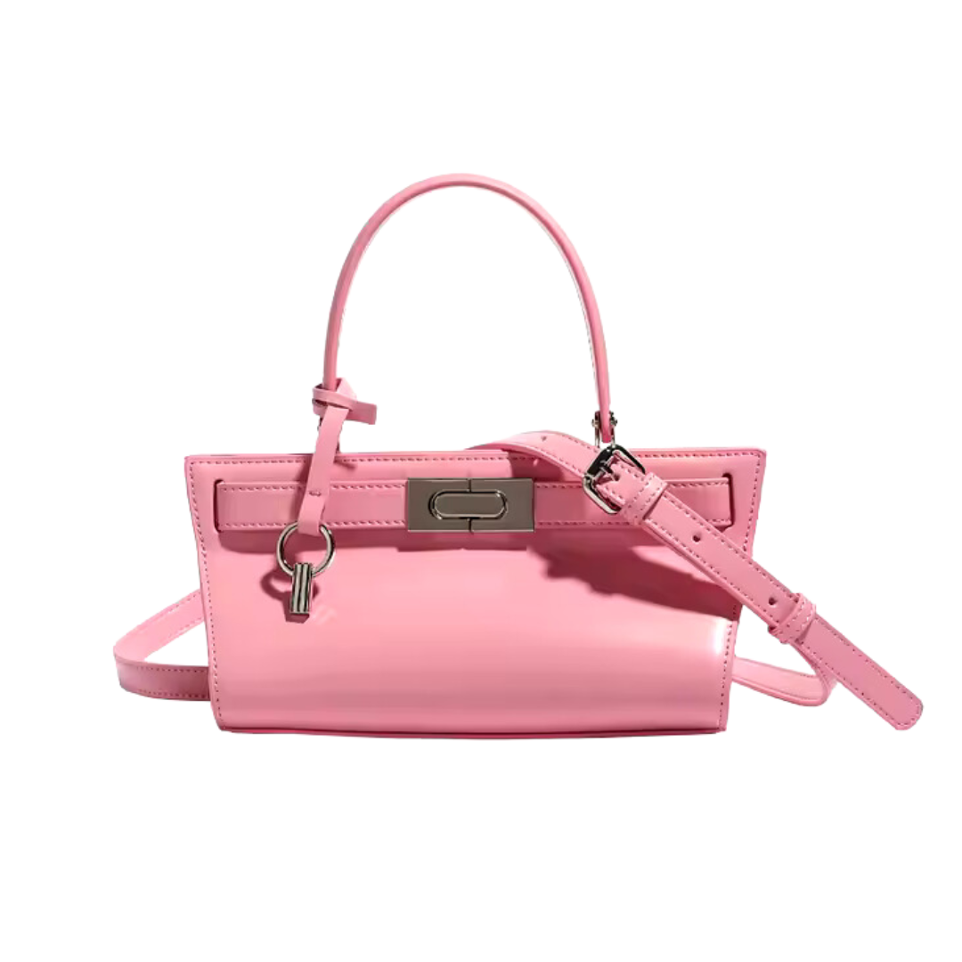 Karabo Classic Handbag - blush pink, elegantly contrasted by vibrant tangerine-orange sides