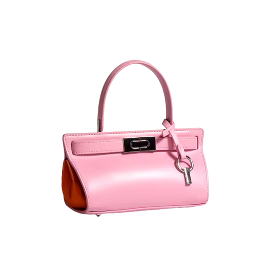 Karabo Classic Handbag - blush pink, elegantly contrasted by vibrant tangerine-orange sides